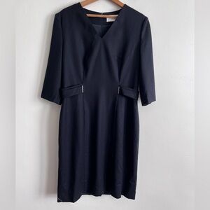 Hugo Boss Navy Wool Wool V Neck Dresss
